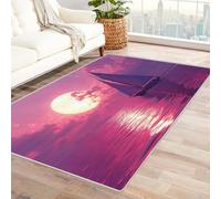 WIKEO Beach Area Rugs Modern Abstract Beautiful Sea View At Night Living Room Large Short Pile Rug Carpet-Non-Slip Soft Bedroom Rugs - Playroom hallway Home Decor(Purple 27)-180x240cm