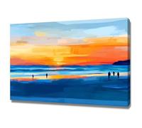 WIKEO Beach Canvas Wall Art Colorful Ocean Scenery Coastal Tropical Artwork Prints Pictures,for Bathroom Bedroom Living Room Home Office Wall Decor(Orange)-70x100cm Framed