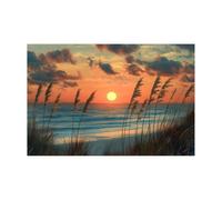 WIKEO Beach Landscape Canvas Picture Wall Art Beach Weeds Scenery Decoration Living Room Bedroom,Bathroom Kitchen Small Home Decor Printed Modern Artwork(Orange)-70x100cm Unframed
