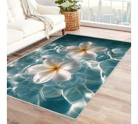 WIKEO Beach Machine Washable Rugs Beautiful Flowers On The Beach for Living Room Large Vintage Area Rug - Bedroom Soft Short Pile Non Slip Carpet Kitchen Dining Outdoor(White 64)-120x150cm
