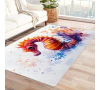 WIKEO Beach Machine Washable Rugs Graffiti Colorful Ocean Animals for Living Room Large Vintage Area Rug - Bedroom Soft Short Pile Non Slip Carpet Kitchen Dining Outdoor(Red 112)-90x150cm