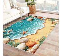 WIKEO Beach Machine Washable Rugs Modern Beautiful Beach for Living Room Large Vintage Area Rug - Bedroom Soft Short Pile Non Slip Carpet Kitchen Dining Outdoor(Beige 52)-180x240cm