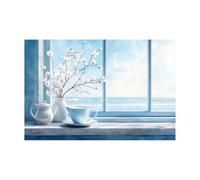 WIKEO Beach Nature Pictures Canvas Wall Art Window Beach Scenery Non-woven Canvas Prints for Living Room and Bedroom Sea nature, Home Office Decoration(white)-70x100cm Unframed