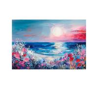 WIKEO Beach Pictures on Canvas Wall Art Graffiti Ocean Flowers Modern Prints Seaview Landscape Artwork - for Living Room Bedroom Home Office Wall Decoration(Red)-80x120cm Unframed