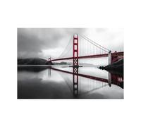 WIKEO Beach Pictures on Canvas Wall Art Ocean Bridge Images Modern Prints Seaview Landscape Artwork - for Living Room Bedroom Home Office Wall Decoration(Red)-70x100cm Unframed