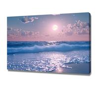 WIKEO Beach Pictures on Canvas Wall Art Silver Beach Scenery Modern Prints Seaview Landscape Artwork - for Living Room Bedroom Home Office Wall Decoration(Blue)-70x100cm Framed