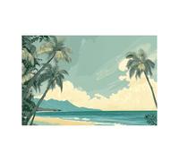 WIKEO Beach Pictures on Canvas Wall Art Tropical Beach Trees Home Décor, Watercolour Style Ocean Gallery Canvas - Nature Landscape Bathroom Office Wall Art(Beige)-70x100cm Unframed