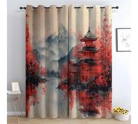 WIKEO Boho Green Floral Blackout Curtains Beautiful Trees By The Lake Bedroom Drop Eyelet Drapes for Living Room, Thermal Insulated Window Curtain Panels 2 Panels-63 W x 90" L (Pack of 2)