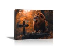 WIKEO Canvas Jesus Painting Cute Lion Poster Picture Modern Print Christ Bible Wall Art- Living Room Bedroom Office Posters Minimalist Picture Home Decor(Orange 28)-80x120cm Framed