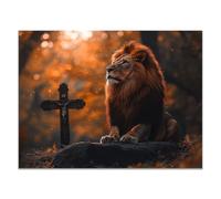WIKEO Canvas Jesus Painting Cute Lion Poster Picture Modern Print Christ Bible Wall Art- Living Room Bedroom Office Posters Minimalist Picture Home Decor(Orange 28)-80x120cm Unframed