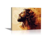 WIKEO Canvas Jesus Painting Graffiti Jesus Artwork Picture Modern Print Christ Bible Wall Art- Living Room Bedroom Office Posters Minimalist Picture Home Decor(Orange 14)-60x90cm Framed