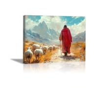 WIKEO Canvas Jesus Painting Jesus Animal Mountain Poster Modern Print Christ Bible Wall Art- Living Room Bedroom Office Posters Minimalist Picture Home Decor(Red 21)-70x100cm Framed