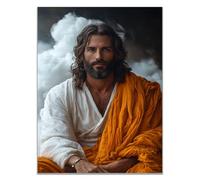 WIKEO Canvas Jesus Painting, Quiet Jesus poster Jesus Wall Art, Picture of Jesus Christ Framed Jesus Decor, Religious Wall Decor, for Living Room Bedroom - 70x100cm Unframed(Yellow)