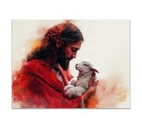 WIKEO Christ Bible Wall Art Graffiti Jesus Animals Jesus Poster Boho Living Room Home Decor -Perfect Religioust Canvas Painting Gift for Women Modern Print(Red 52)-80x120cm Unframed
