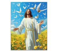 WIKEO Christ Bible Wall Art Jesus Opens His Hands Mural Jesus Poster Boho Living Room Home Decor -Perfect Religioust Canvas Painting Gift for Women Modern Print(Yellow 3)-40x60cm Unframed