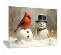 WIKEO Christmas Posters Wall Art Cute Snowman Animal Large Aesthetic Xmas Posters, Gallery Wall Prints,for Holiday,Bedroom Bathroom, Living Room(Red 8)-70x100cm Framed