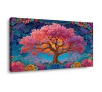 WIKEO Colourful Tree of Life Home Decor Pictures Wall Art Abstract Colorful Tree Minimalist Modern Artwork for Living Room Bedroom Home Office Decoration(Pink)-20x40cm Framed