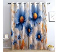 WIKEO Floral Blackout Curtains for Living Room Bedroom Beautiful Blue Flowers Eyelet Curtain Botanical Thermal Insulated Noise Reducing Drapes Window Treatment-52 W x 90" L (Pack of 2)