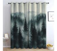 WIKEO Floral Curtains for Living Room Bedroom Forest Mountain Tree Scenery Textured Farmhouse Curtain Leaf Printed Eyelet Rustic Drapes Window Treatment-63 W x 90" L (Pack of 2)