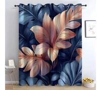 WIKEO Floral Curtains Soft Retro blue plant leaves Thermal Insulated Blackout Curtain Botanical Flower Print Pattern Window Drapes for Bedroom Living Room-42 W x 72" L (Pack of 2)