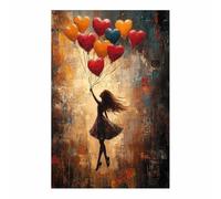 WIKEO Graffiti Canvas Wall Art Beautiful Girl Balloon Banksy Modern Art Prints Painting,for Living Room, Bedroom, Home Office, Hallway and Stairs(red)-80x120cm Unframed