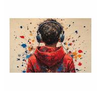 WIKEO Graffiti Canvas Wall Art Graffiti Boys Music Artwork Banksy Modern Art Prints Painting,for Living Room, Bedroom, Home Office, Hallway and Stairs(red)-70x100cm Unframed