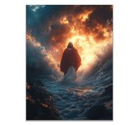 WIKEO Jesus Pictures Jesus Walking On Water Religious Decor Christian Wall Art- Minimalist Picture Poster for Living Room Bedroom Office Canvas Painting(red)-70x100cm Unframed