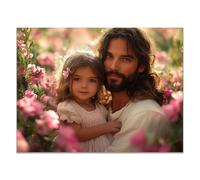 WIKEO Jesus Wall Art Print Picture Home Decor Jesus And Girl Flowers God Christ Motivational Film Poster Canvas Painting - Living Room Bedroom Office Posters(Pink 1)-40x60cm Unframed
