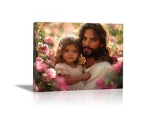 WIKEO Jesus Wall Art Print Picture Home Decor Jesus And Girl Flowers God Christ Motivational Film Poster Canvas Painting - Living Room Bedroom Office Posters(Pink 1)-70x100cm Framed