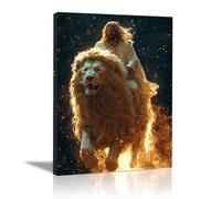 WIKEO Jesus Wall Art Print Picture Home Decor Jesus And The Lion Picture God Christ Motivational Film Poster Canvas Painting - Living Room Bedroom Office Posters(Golden)-60x90cm Framed
