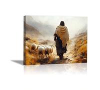 WIKEO Jesus Wall Art Print Picture Home Decor Jesus Mountain Cute Animals God Christ Motivational Film Poster Canvas Painting - Living Room Bedroom Office Posters(Yellow 22)-50x70cm Framed