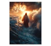 WIKEO Jesus Wall Art Print Picture Home Decor Jesus Walking On Water Perfect Religioust Canvas Painting Gift Women Modern - for Living Room Bedroom(orange)-40x60cm Unframed