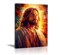 WIKEO Jesus Wall Art Print Picture Home Decor Jesus Walking On Water Perfect Religioust Canvas Painting Gift Women Modern - for Living Room Bedroom(red)-50x70cm Framed