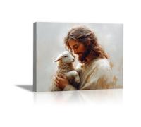 WIKEO Jesus Wall Art Print Picture Home Decor Vintage Jesus Animals God Christ Motivational Film Poster Canvas Painting - Living Room Bedroom Office Posters(Beige 50)-60x90cm Framed