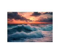 WIKEO Modern Abstract Beach Wall Art Beautiful Ocean Scenery Home Décor, Watercolour Style Ocean Gallery Canvas - Nature Landscape Bathroom Office Wall Art(Orange)-80x120cm Unframed