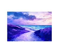 WIKEO Modern Abstract Beach Wall Art Ocean Landscape Painting Home Décor, Watercolour Style Ocean Gallery Canvas - Nature Landscape Bathroom Office Wall Art(purple)-70x100cm Unframed