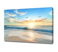 WIKEO Modern Abstract Beach Wall Art Sunset Beach Scenery Decoration Living Room Bedroom,Bathroom Kitchen Small Home Decor Printed Modern Artwork(Gold)-60x90cm Framed