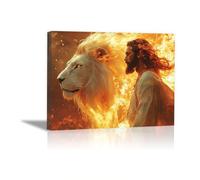 WIKEO Modern Jesus Wall Art Jesus And The Lion Picture Canvas Print -Office Family Bedroom Decorative Posters Gift -Wall Decor Poster Bedroom Painting Office(Orange 23)-70x100cm Framed