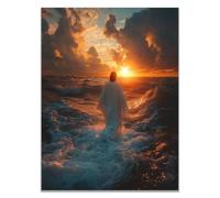 WIKEO Modern Jesus Wall Art Jesus Walking On Water Canvas Print -Office Family Bedroom Decorative Posters Gift -Wall Decor Poster Bedroom Painting Office(orange)-70x100cm Unframed