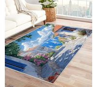 WIKEO Modern Ocean Rug Nautical Beach Flowers Natural Scenery for Bedroom Living Room, Soft Plush Furry Bedside Carpet, Beach Rug Coastal Rugs Beach Area(Blue 72)-150x180cm