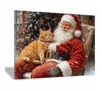 WIKEO Retro Christmas Wall Art Prints Christmas Fun Animals Large Aesthetic Xmas Posters Room Decor, for Gallery Living Room, Bathroom Wall Decor(Red 2)-80x120cm Framed