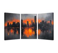 WIKEO Set of 3 Abstract Art Wall-Decor Bedroom Abstract graffiti city Canvas Wall Art -Living Room Contemporary Large Pictures for Bathroom Dinning Decor(orange)-60x80cmx3 Framed