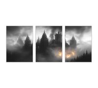 WIKEO Set of 3 Abstract Boho Wall Art Prints Black smoke forest Canvas Print Picture for Living,Room, Bedroom,Restaurant, Home Office Wall Decoration(black)-50x70cmx3 Unframed