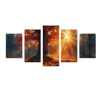WIKEO Set of 5 Large Canvas Prints Autumn Forest Tree Mural Tree of Life Wall Art -Abstract Painting Poster Pictures- for Living Room Bedroom Home Decoration(Red 60)-100x200cm Unframed
