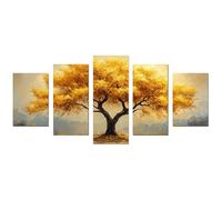 WIKEO Set of 5 Large Canvas Prints Nature Tree Flower Plant Tree of Life Wall Art -Abstract Painting Poster Pictures- for Living Room Bedroom Home Decoration(Yellow 44)-60x125cm Unframed
