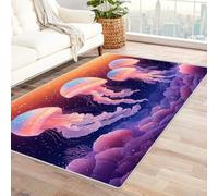 WIKEO Summer Indoor Modern Contemporary Area Rug Beautiful Marine Creatures Tropical Ocean Beach Soft Non-Shedding Carpet Floor Living Room Bedroom Area Rugs Washable(Purple 35)-120x150cm