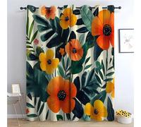 WIKEO Tropical Forest Floral Blackout Curtains Beautiful Flowers In Blooming Eyelet Thermal Noise Reducing Dim Out Curtain for Bedroom and Living Room,2 Panels-63 W x 90" L (Pack of 2)