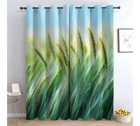 WIKEO Tropical Forest Floral Blackout Curtains Natural Wheat Field Scenery Eyelet Thermal Noise Reducing Dim Out Curtain for Bedroom and Living Room,2 Panels-52 W x 84" L (Pack of 2)
