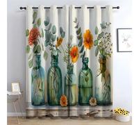 WIKEO Tropical Forest Floral Blackout Curtains Vintage Plants In Vases Eyelet Thermal Noise Reducing Dim Out Curtain for Bedroom and Living Room,2 Panels-52 W x 120" L (Pack of 2)