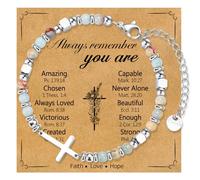 WIKHIA Christian Cross Bracelet for Women Girls, Adjustable Stainless Steel Beaded Cross Bracelets, First Communion Confirmation Easter Religious Bapstim Natural Gemstone Jesus Bracelet Gifts for Her